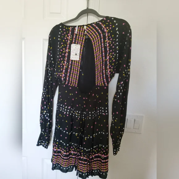 Free People Coryn Black Print Long Sleeve Dress- Sz 8 {NWT} - Picture 6 of 8